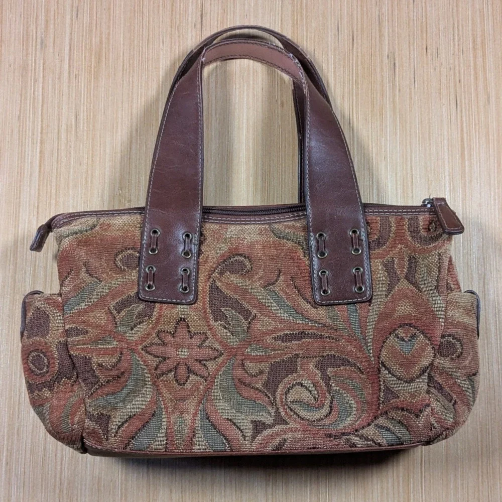 Relic Brown Tapestry Fabric‎ Satchel Handbag Purse Floral Print Travel Bag